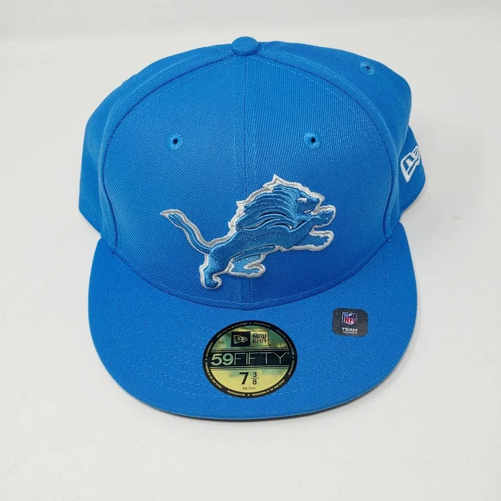 New Era 59FIFTY Detroit Lions Mens Size 7 3/8 Core Classic Logo Blue Hat Cap NFL